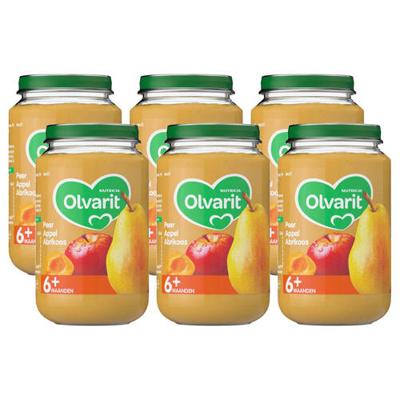 Olvarit Peer Appel Abrikoos - fruithapje voor baby's vanaf 6+ maanden - 6x200 gram babyvoeding in een fruitpotje Olvarit Peer Appel Abrikoos - fruithapje voor baby's vanaf 6+ maanden - 6x200 gram babyvoeding in een fruitpotje