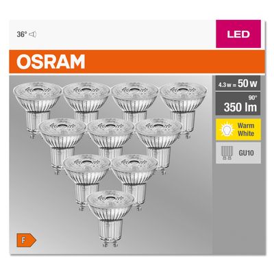 OSRAM 4058075036680 LED-lamp Energielabel F (A - G) GU10 Reflector 4.3 W = 50 W Warmwit (Ø x l) 50 mm x 52 mm 10 stuk(s)