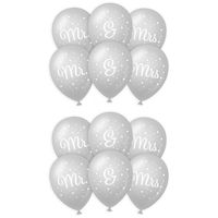 12x stuks Mr. & Mrs huwelijks feest ballonnen - zilver/wit - latex - ca 30 cm - thumbnail