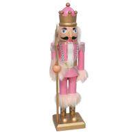 Notenkraker decoratie figuur/beeldje - 38 cm - roze - kunststof - kerst