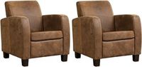 Set van 2 Bruine leren landelijke fauteuils Joy - poot hout bruin - Kenia Leer Brown (bruin leer) - thumbnail