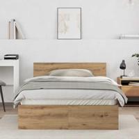 vidaXL Binnenbedframe Artisan Eiken 120 x 190 cm Massief Hout Bruin Wandgemonteerd Hoofdbord Rustieke Stijl Voor Slaapkamer Modern Ontwerp Geschikt Voor Eén Persoon Geëngineerde Constructie Natuurlijk