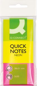 Q-CONNECT Quick Notes, ft 38 x 51 mm, 50 vel, etui van 3 blokken in neonkleuren