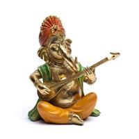 Ganesha beeld van fijn gekleurd polyresin - drie verschillende modellen die citarre, trompet of drum spelen. - beschermer wetenschap kunst muziek poëzie dans cm. 25 x 20 cm (Citar)