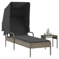 Ligbed met luifel en tafel poly rattan grijs - thumbnail