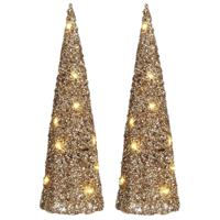 House of Seasons LED kegel kerstboom lampen - 2x - champagne - 15 leds - H40 cm -kerstverlichting