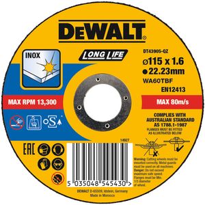 DeWalt Accessoires Extreme 2X Doorslijpschijf INOX 115 x 1.6 x 22,2mm - DT43905-QZ