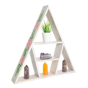 Houten Altaar Edelsteenkast Piramide Bloemen Indonesie 43,5x43x7 cm