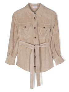 Brunello Cucinelli Kids chemise nervurée Hammered à taille ceinturée - Tons neutres