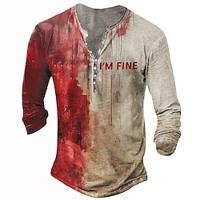 Bloedvlekken Ontwerper Retro vintage Voor heren 3D-afdrukken T-shirt Henley-shirt Straat Casual Dagelijks Halloween T-shirt Grijs Lange mouw Henley Overhemd Zomer Lente Herfst Kleding S M L XL XXL Lightinthebox