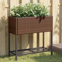 Plantenbak met schap poly rattan bruin - thumbnail