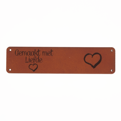 Leren label 'Gemaakt met liefde' 20x80mm - 2 stuks Leren label 'Gemaakt met liefde' 20x80mm - 2 stuks