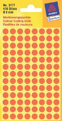 Avery Gekleurde Markeringspunten, neon rood, Ø 8,0 mm, permanent klevend
