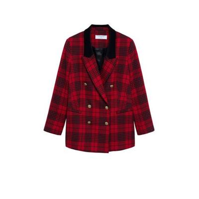 Violeta by Mango geruite fluwelen blazer rood