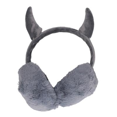 Grijze pluche duivel oorwarmers voor kinderen - Grijze pluche duivel oorwarmers voor kinderen -