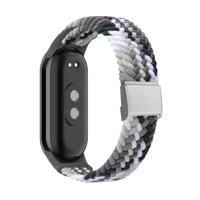 By Qubix - Braided nylon bandje - Grijs met wit - Compatible met Xiaomi Smart Band 8 & 9 - Compatible Xiaomi bandje