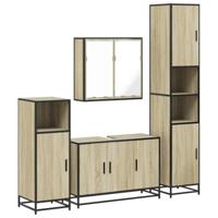 vidaXL 4-delige Badkamermeubelset bewerkt hout sonoma eikenkleurig, badkamerkast, toiletopbergkast, badkamerkast, badkameropbergkast, badkast