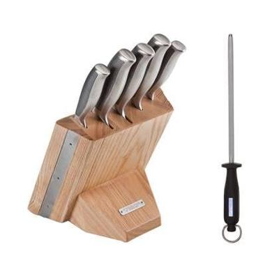 Diamant Sabatier Riyouri Messenblok - 5-delig - Naturel Eiken Hout|RVS Diamant Sabatier Riyouri Messenblok - 5-delig - Naturel Eiken Hout|RVS