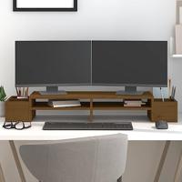 Monitorstandaard 100x27,5x15 cm massief grenenhout honingbruin