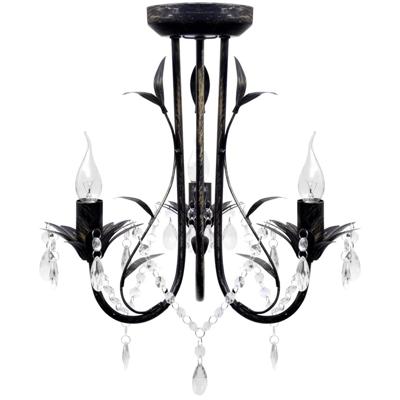 vidaXL Kroonluchter art nouveau metaal kristallen kralen 3 gloeilampen zwart vidaXL Kroonluchter art nouveau metaal kristallen kralen 3 gloeilampen zwart