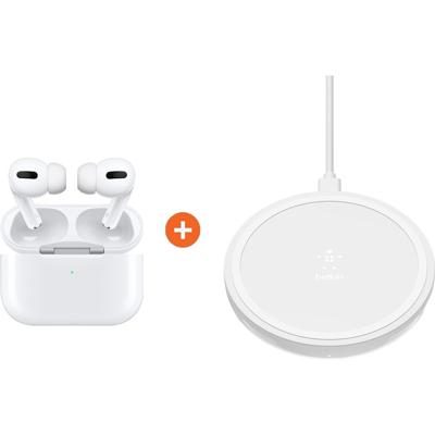 Apple AirPods Pro met Draadloze Oplaadcase + Belkin Boost Up Draadloze Oplader 10W Wit Apple AirPods Pro met Draadloze Oplaadcase + Belkin Boost Up Draadloze Oplader 10W Wit