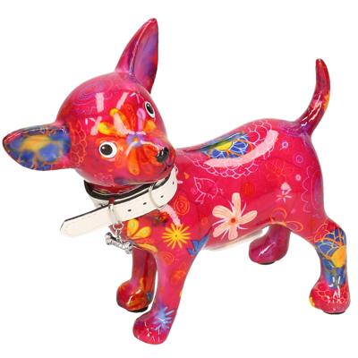 Spaarpot Chihuahua Hond Paars/roze Met Bloemen Print 21 Cm - Spaarpotten