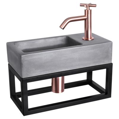 Differnz Ravo fonteinset donkergrijs beton met handdoekrek en kruisgreep kraan rood koper Differnz Ravo fonteinset donkergrijs beton met handdoekrek en kruisgreep kraan rood koper