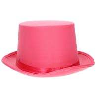 Verkleed hoge hoed - fuchsia roze - voor volwassenen - carnaval kleuren thema accessoires - thumbnail