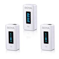 Boya 2.4 GHz Dual Revers Kanaal Draadloze Microfoon Systeem met Opladen Case voor DSLR Telefoon Camera