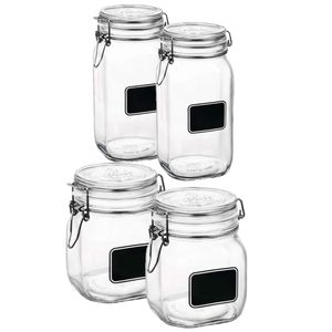 Set van 4x stuks weckpotten/inmaakpotten met krijtplaatje 750 ml - 1,5 liter