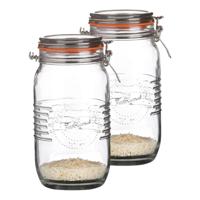 Weckpot/inmaakpot - 2x - 1.5L - glas - met beugelsluiting - D14 x H22 cm