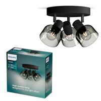 Philips Sleet Spot - Plafondspot met drie lichtpunten - Zwart - Met gerookt glas - Kleine fitting E14 - Ronde basisplaat
