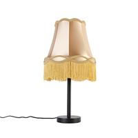 QAZQA - Klassiek | Antiek Klassieke tafellamp zwart met granny kap goud 30 cm - Simplo | Woonkamer | Slaapkamer | Keuken - Stof Rond - E27 Geschikt voor LED - Max. 1 x 40 Watt