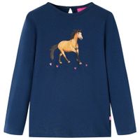 Kindershirt met lange mouwen paardenprint 116 marineblauw