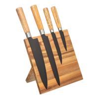 Gebor - Messenset Met Magnetisch Messenblok – Messenset 4-delig – Staal – Acaciahout – Naturel – Zwart – Houten