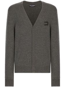 Dolce & Gabbana cardigan en laine vierge mélangée à plaque logo - Gris