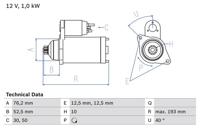 Startmotor / Starter BOSCH, Spanning (Volt)12V, u.a. für Audi, Skoda, VW, Seat - thumbnail