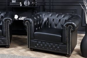 Design fauteuil CHESTERFIELD 110cm matzwart knoopstiksel veerkern - 41448