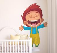 Sticker kinderkamer jongen springen en lachen