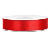 1x Hobby/decoratie rood satijnen sierlint 1,2 cm/12 mm x 25 meter