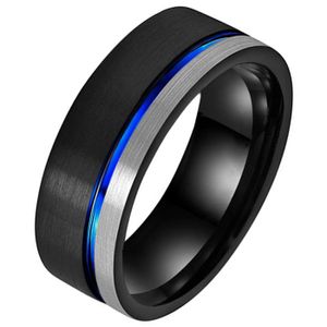 Wolfraam heren ring Groef Zwart Zilverkleurig Blauw-18mm