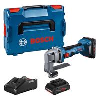 Bosch Professional GSC 18V-16 E Accu-plaatschaar, 18 V, vermogen 700 W, greepbreedte 156 mm, borstelloze motortechnologie, incl. 2x 4,0Ah ProCORE accu, snellader GAL 18V-40, L-Boxx