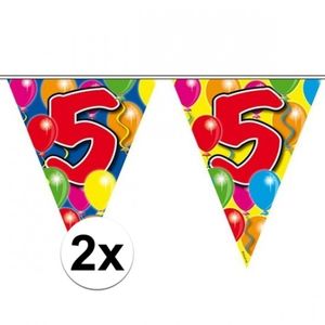 2x Feestartikelen Leeftijd vlaggenlijn 5 jaar 10 meter