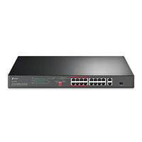 TP-Link TL-SL1218P 16-Port Fast Ethernet Rackmount PoE+ Switch + 2 Gigabit poorten (150 Watt, afgeschermde RJ-45 poorten, 250 m overdrachtsafdekking in extendmodus, plug-and-play, ventilatorloos) zwart