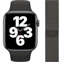 Apple Watch SE 44mm Space Gray Aluminium Zwarte Sportband + Polsband Milanees Grafiet