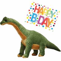 Pluche knuffel Dino Brachiosaurus van 43 cm met A5-size Happy Birthday wenskaart - thumbnail