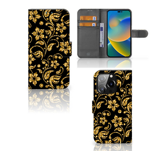 iPhone 14 Pro Hoesje Gouden Bloemen