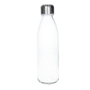 Glazen waterfles/drinkfles met RVS dop - transparant - 650 ml - Sportfles - Bidon