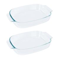 Ovenschaal van glas - 2x - ovaal - 2.7 Liter - 34 x 22 x 6 cm - vaatwasser bestendig