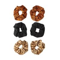 Sarlini scrunchies met stippen - set van 6 brique/zwart/lichtroze